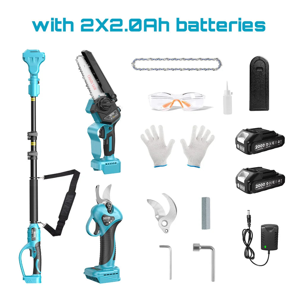 3-in-1 telescoping electric pruning and chainsaw tool