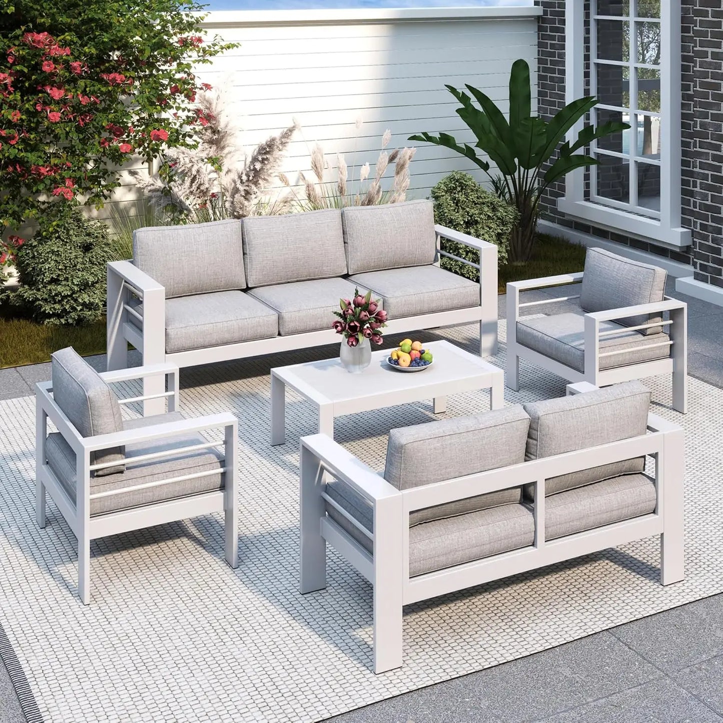 Oversized Aluminum Patio Furniture Set for All Weather with 27.5" Deep Seating Customizable Metal Outdoor Living Room Set