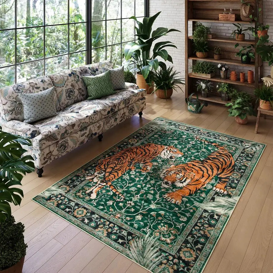 Washable Vintage Tiger Area Rug