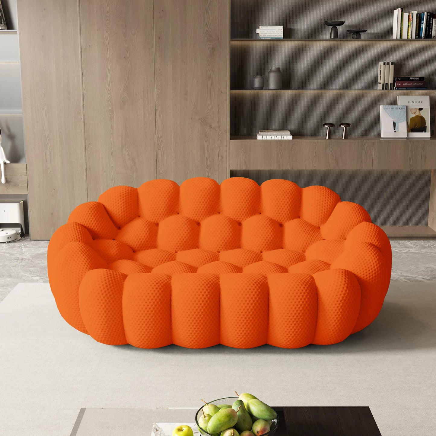Modern curved boneless loveseat sofa with knitted fabric