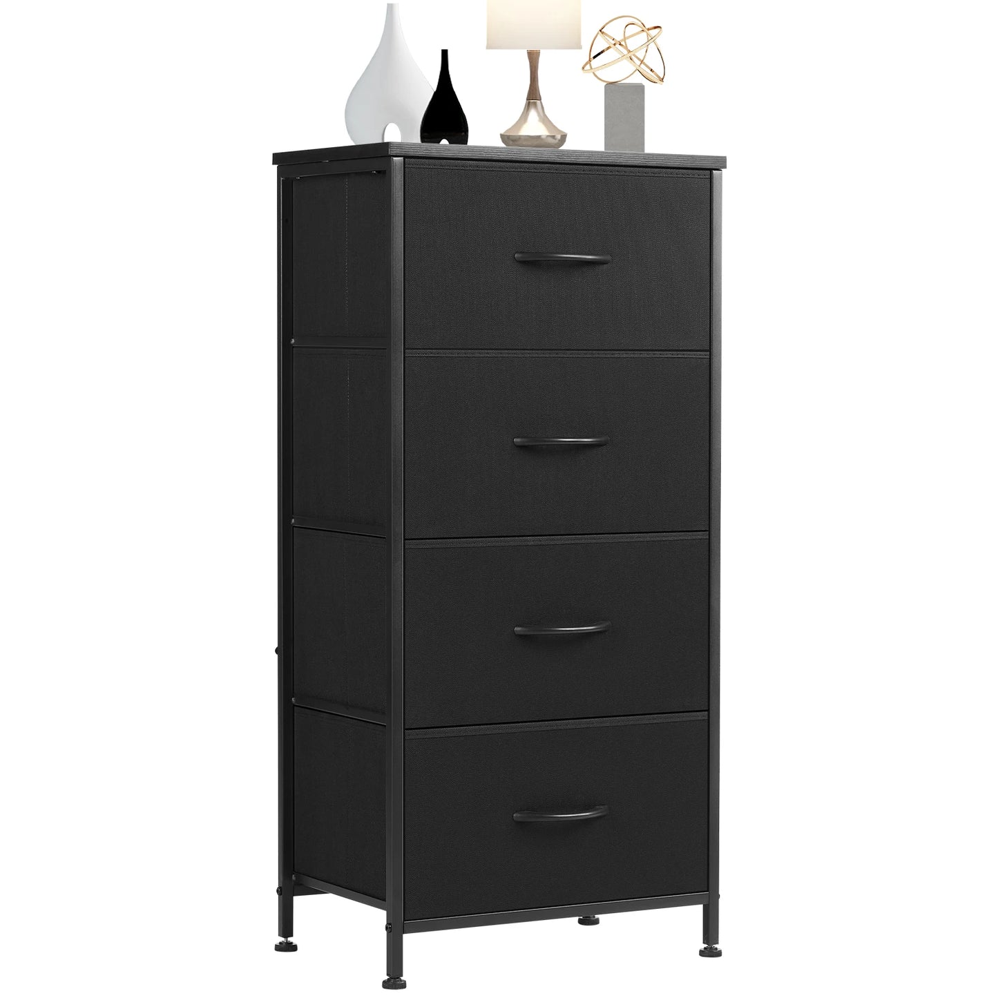 Bedroom dresser with four fabric storage drawers