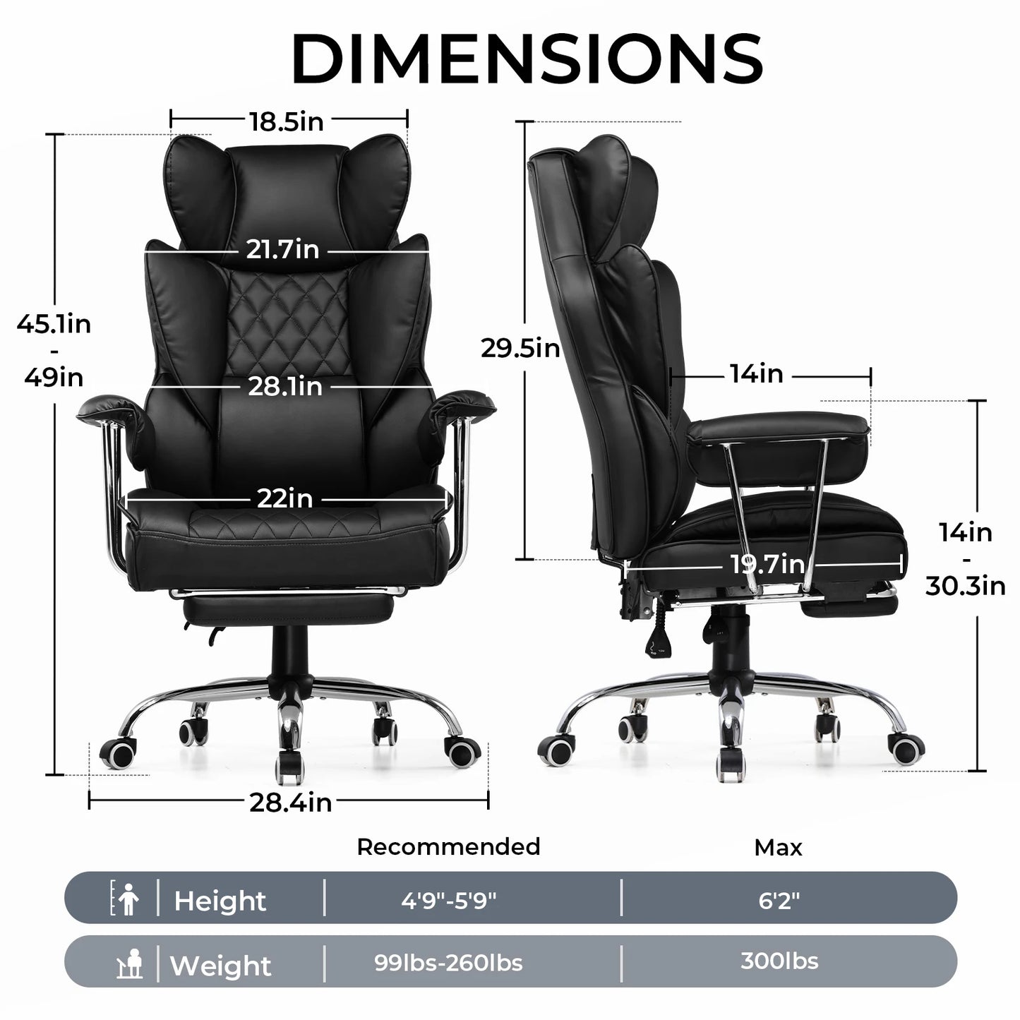 Ergonomic big and tall gaming chair with footrest