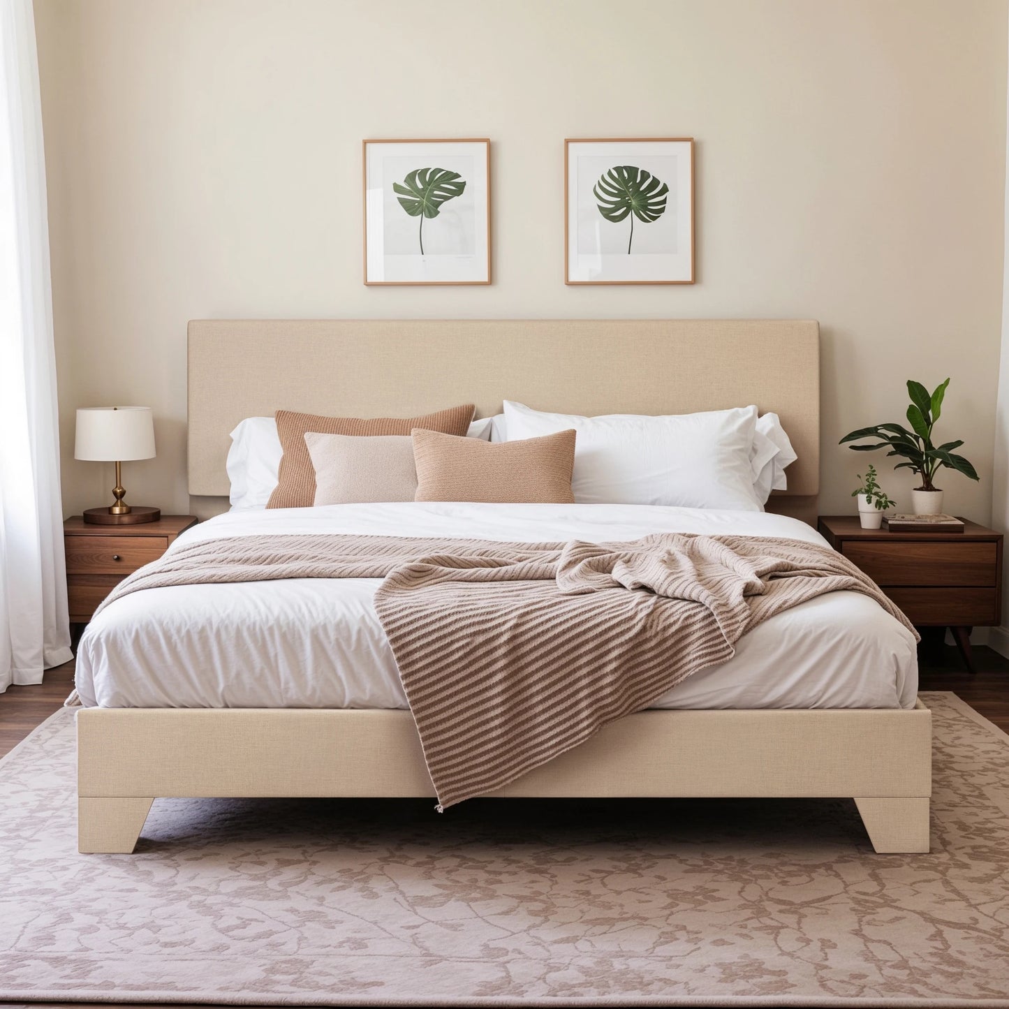 Noise-free upholstered bed frame with adjustable headboard
