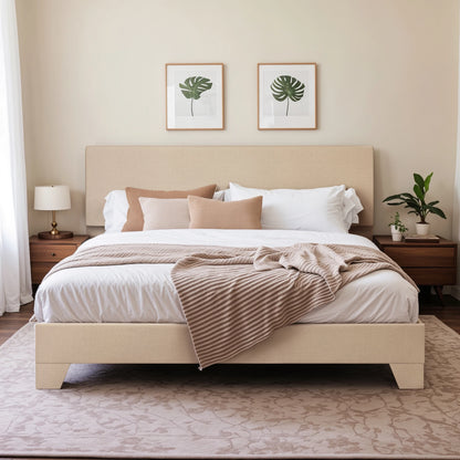 Noise-free upholstered bed frame with adjustable headboard