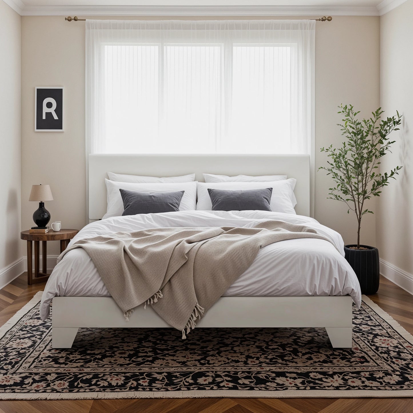 Noise-free upholstered bed frame with adjustable headboard