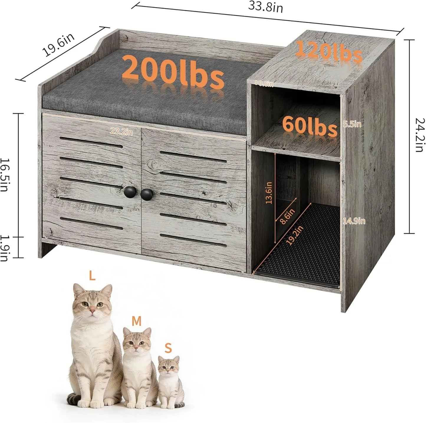 Hidden cat litter box furniture with double doors