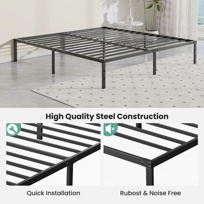 Heavy-duty metal platform bed frame with storage space