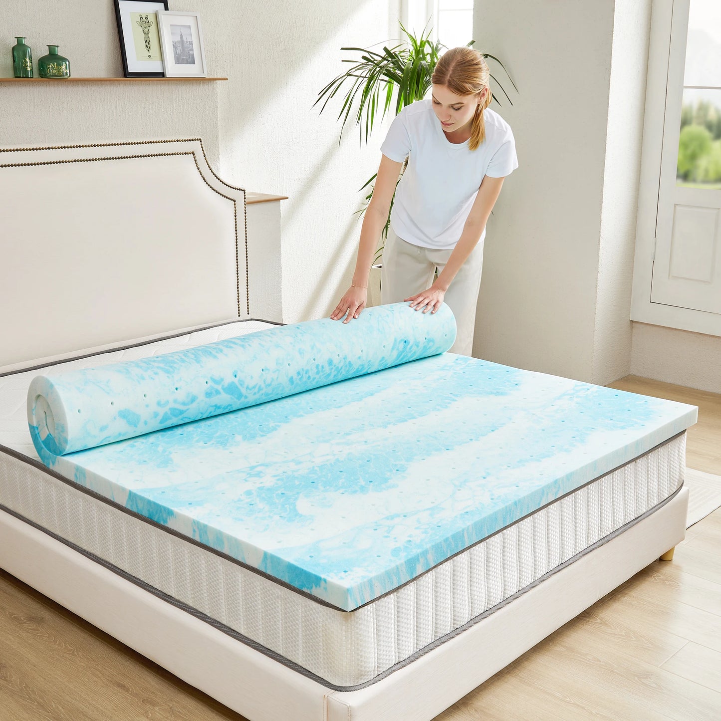 Soft gel cooling memory foam mattress topper