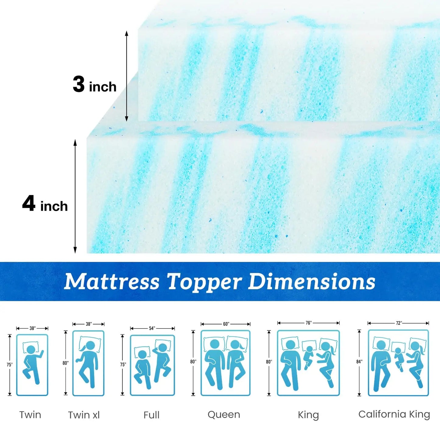 Soft gel cooling memory foam mattress topper