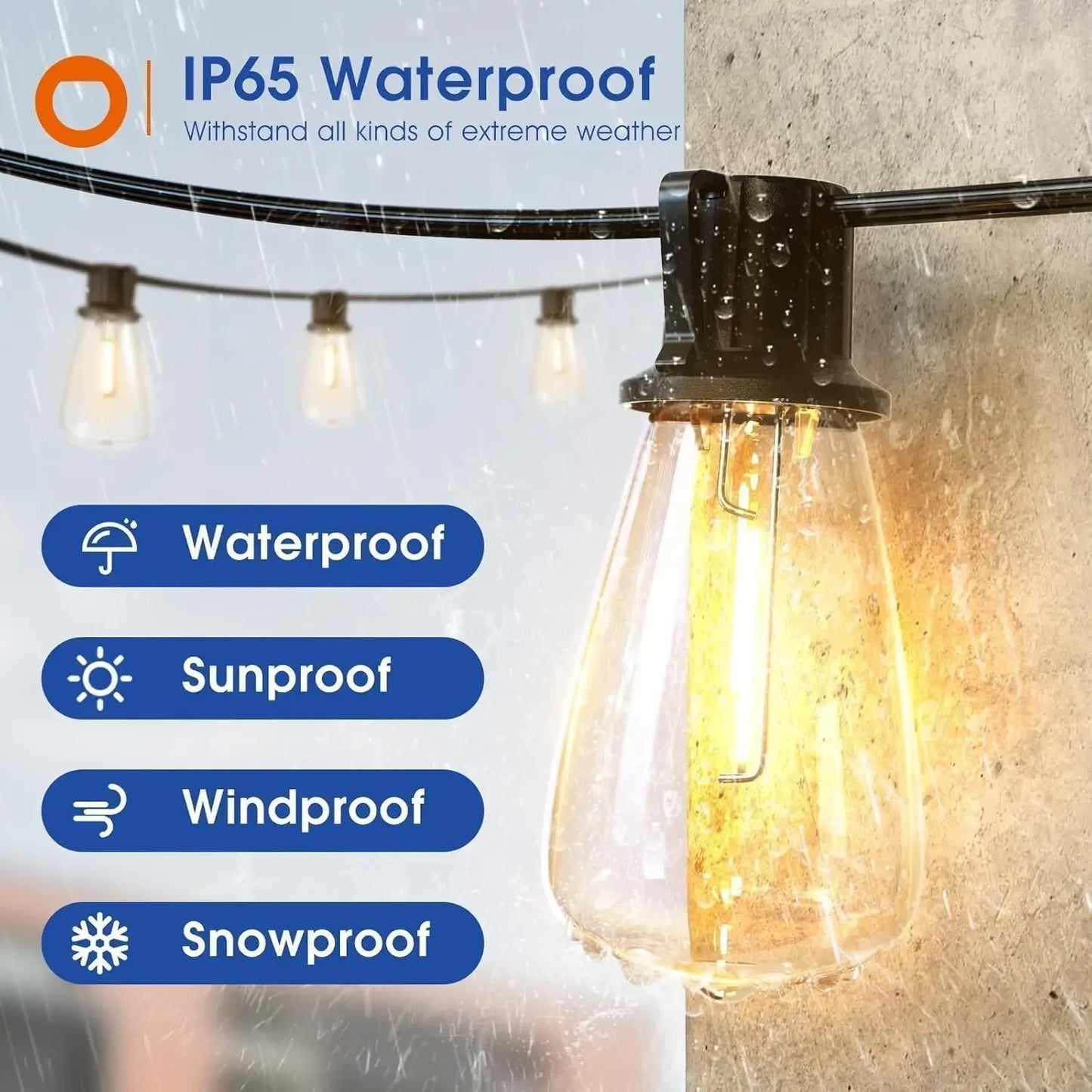 Waterproof dimmable shatterproof outdoor LED string lights