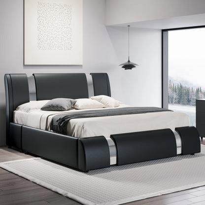 Modern faux leather platform bed with adjustable headboard