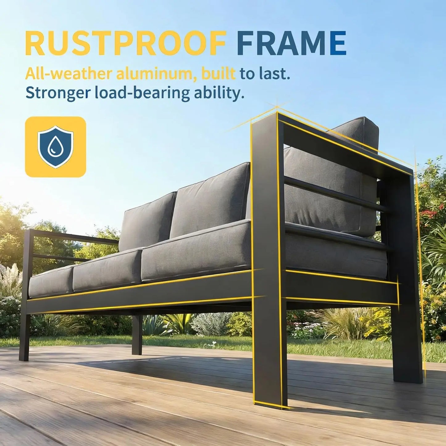 Oversized Aluminum Patio Furniture Set for All Weather with 27.5" Deep Seating Customizable Metal Outdoor Living Room Set