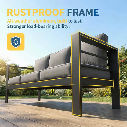 Oversized Aluminum Patio Furniture Set for All Weather with 27.5" Deep Seating Customizable Metal Outdoor Living Room Set