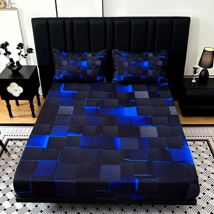 3-piece plaid fitted sheet set with pillowcases