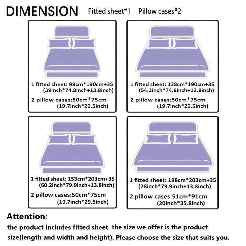 3-piece plaid fitted sheet set with pillowcases