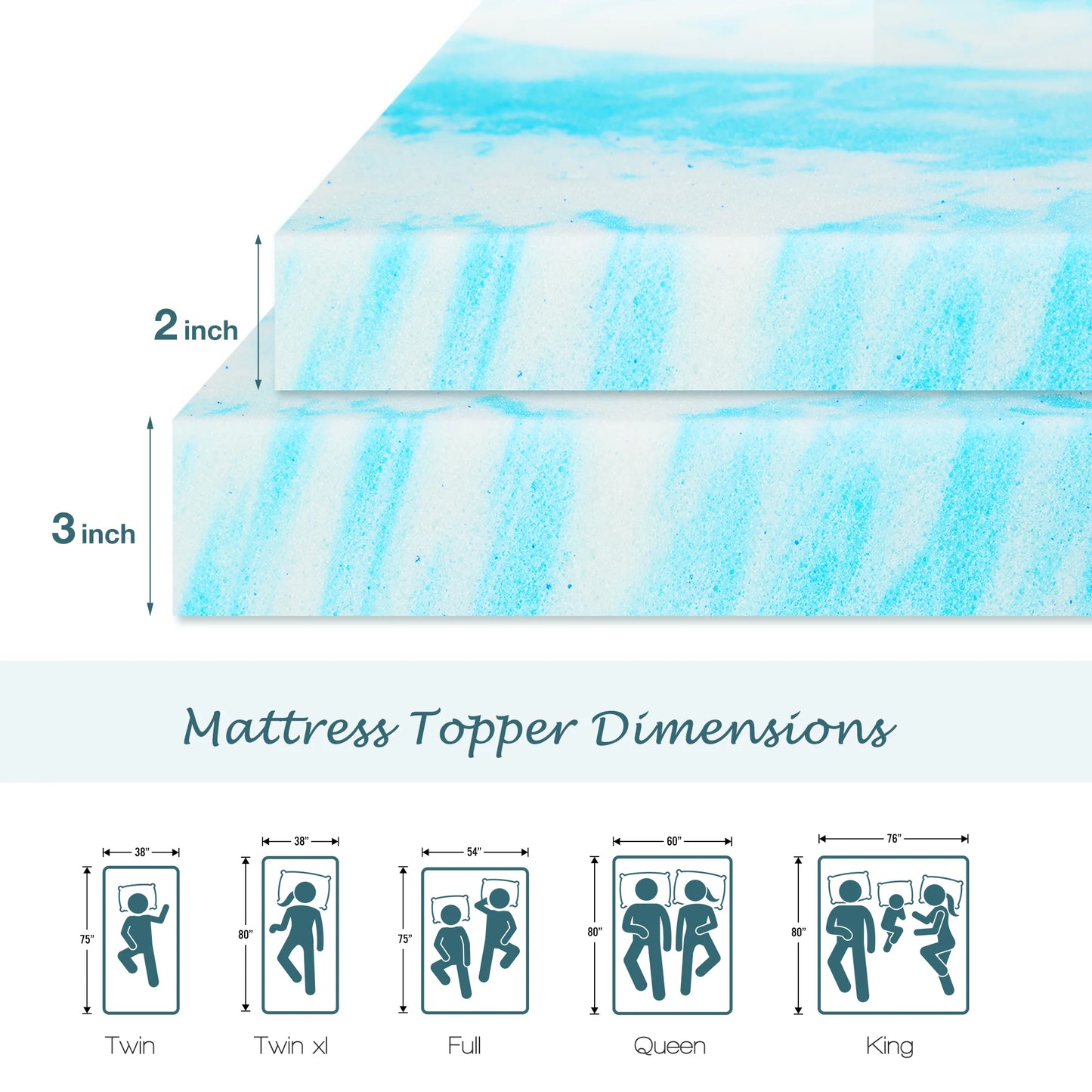 Soft gel cooling memory foam mattress topper