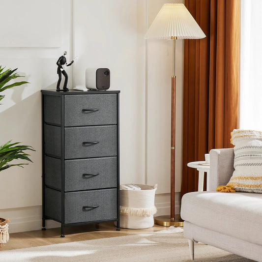 Bedroom dresser with four fabric storage drawers