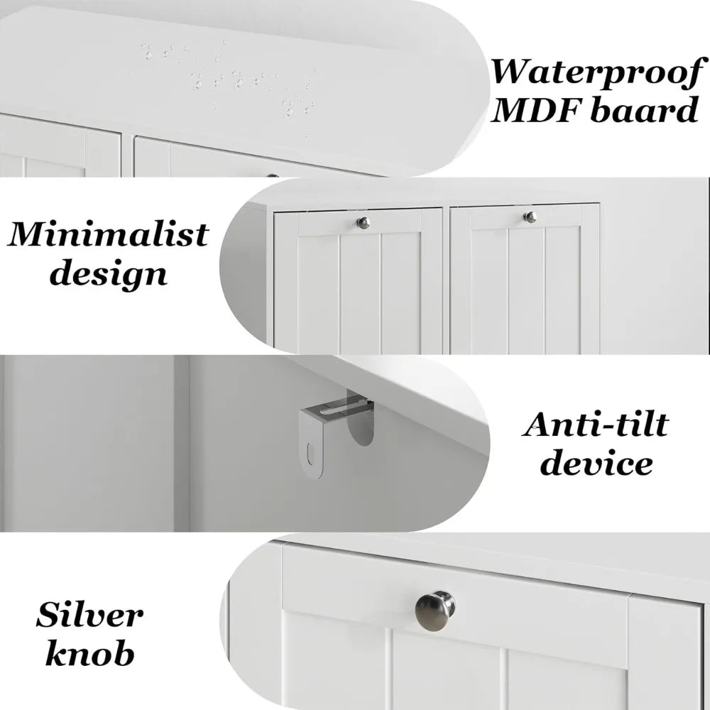 Tilt-out double laundry hamper cabinet with baskets