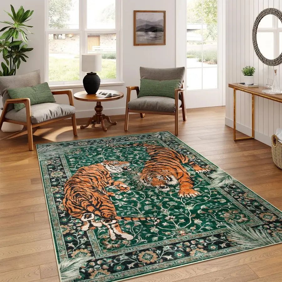 Washable Vintage Tiger Area Rug