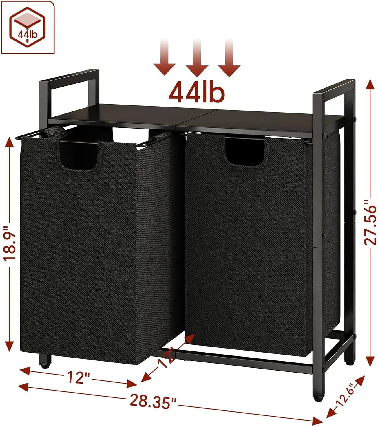 Dual compartment laundry hamper with storage shelf
