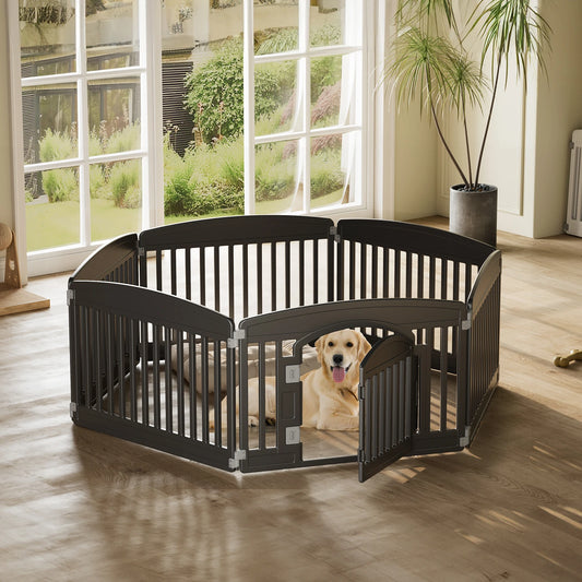 Expandable six-panel portable dog playpen fence
