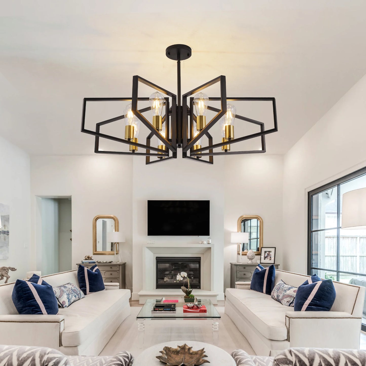 Modern geometric chandelier with adjustable hanging height