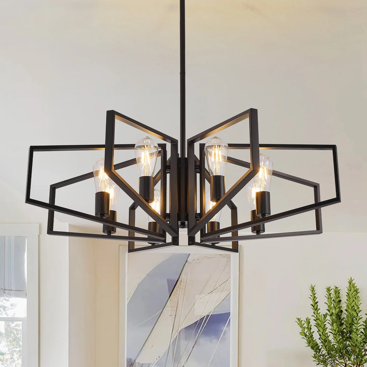 Modern geometric chandelier with adjustable hanging height