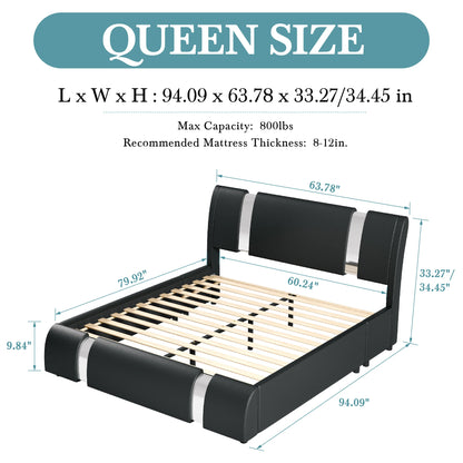 Modern faux leather platform bed with adjustable headboard