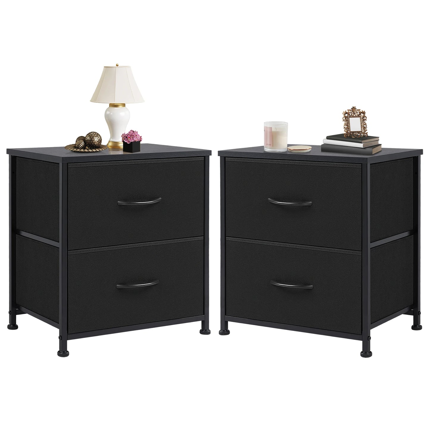 Bedroom nightstand with two fabric storage drawers