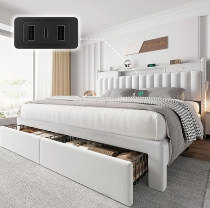 King bed frame with storage and USB charging