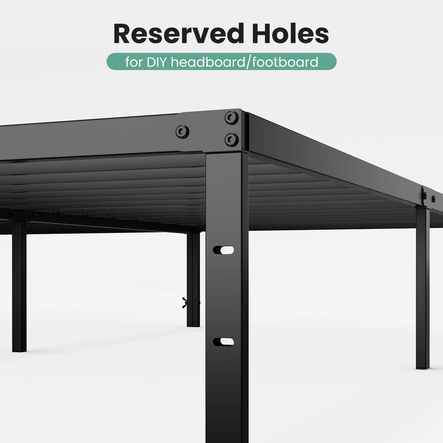 Heavy-duty metal platform bed frame with storage space