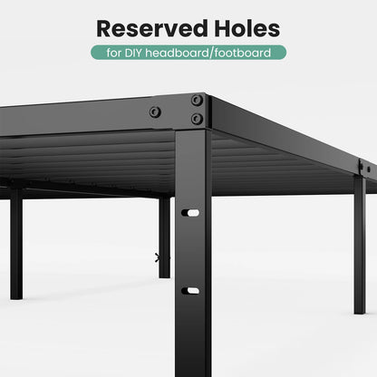 Heavy-duty metal platform bed frame with storage space