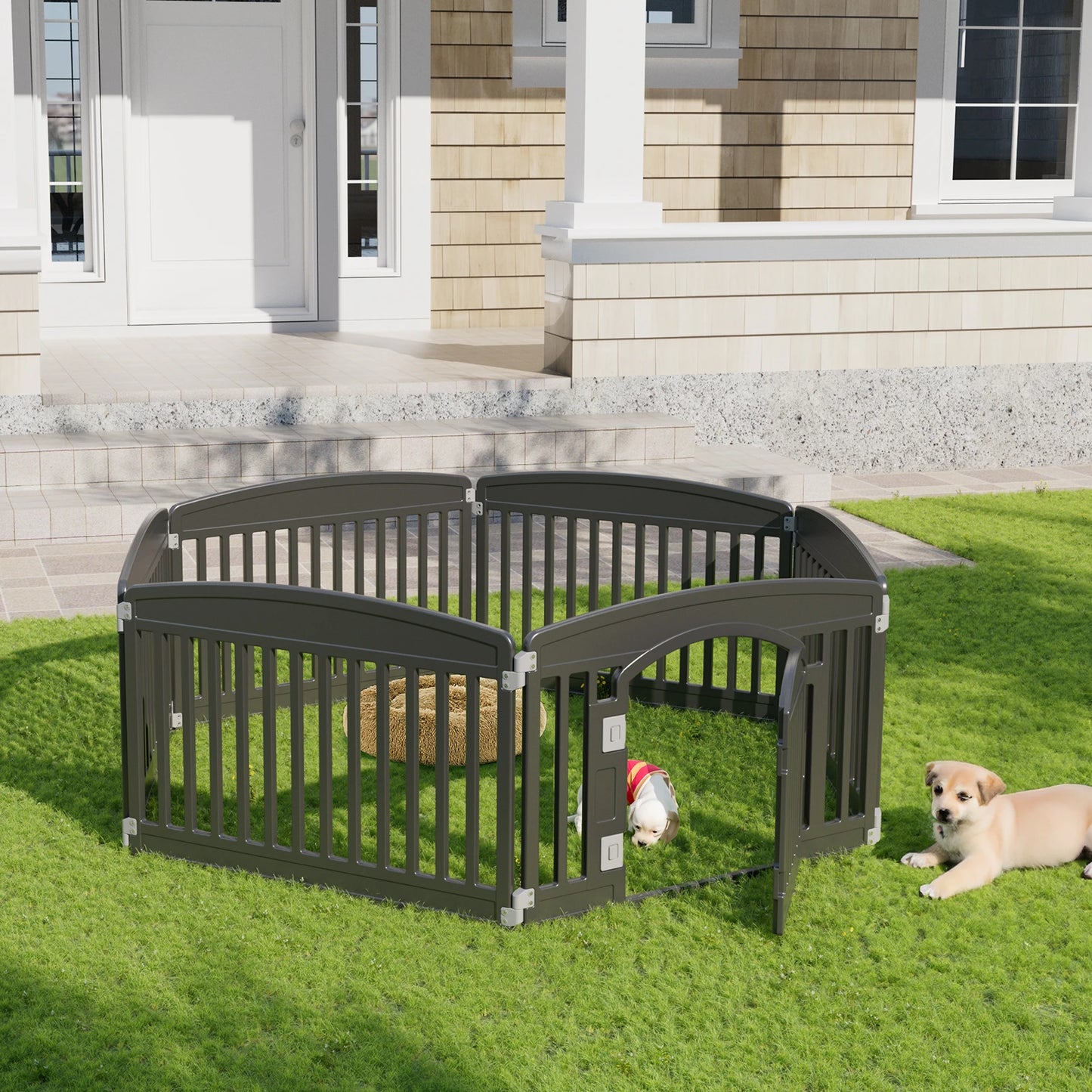 Expandable six-panel portable dog playpen fence