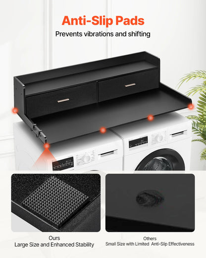 Wooden washer dryer countertop with storage drawer