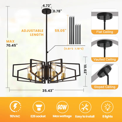 Modern geometric chandelier with adjustable hanging height