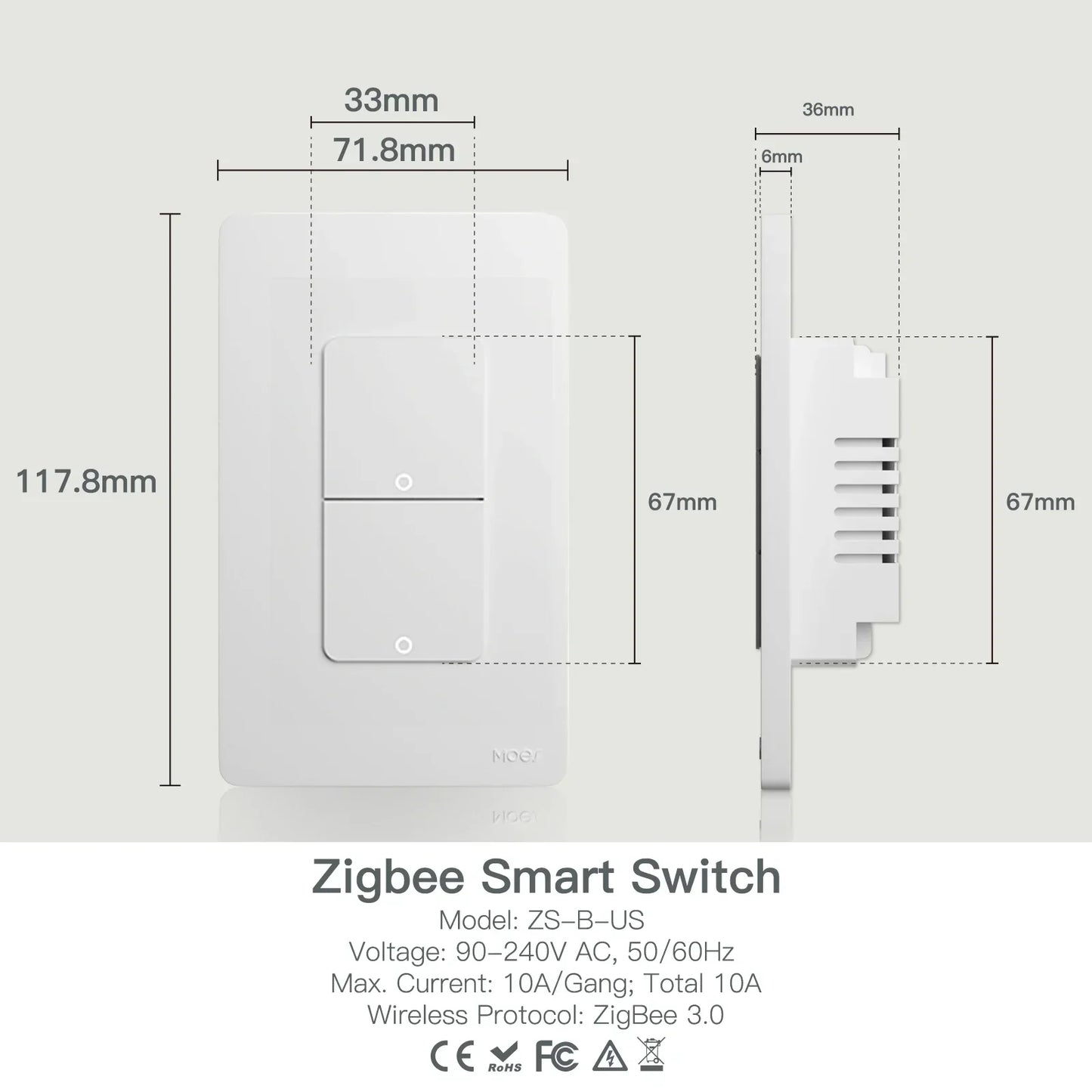 Smart ZigBee wall light switch for Alexa and Google Home