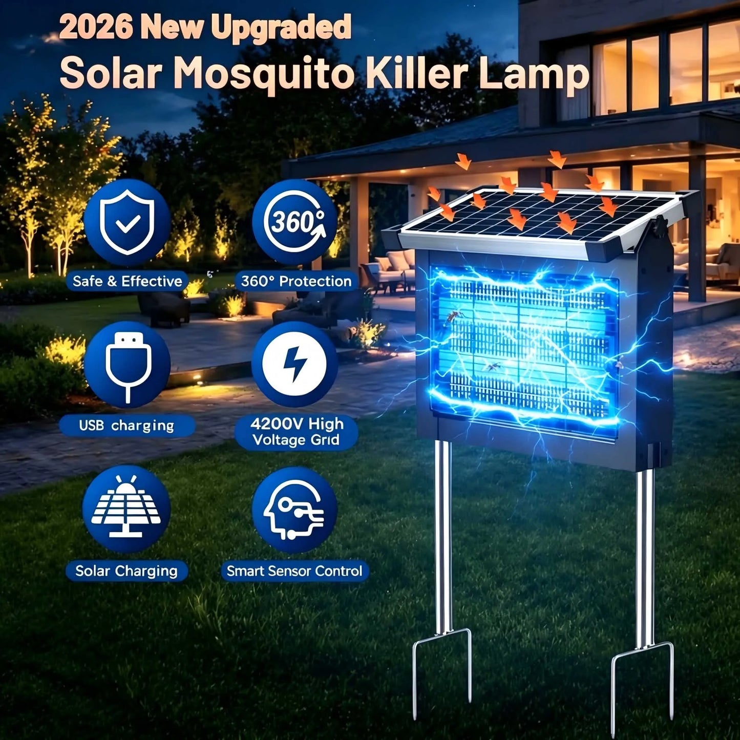 Solar bug zapper with waterproof design