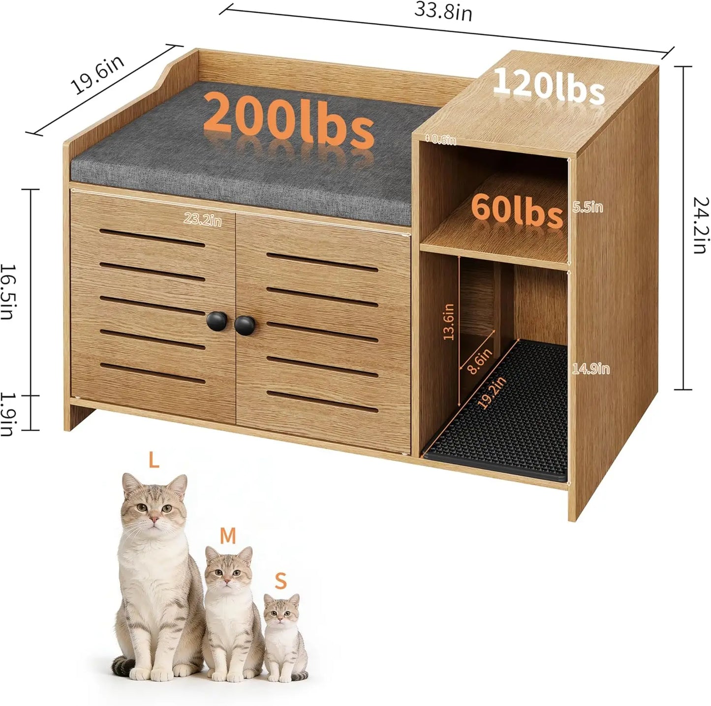Hidden cat litter box furniture with double doors
