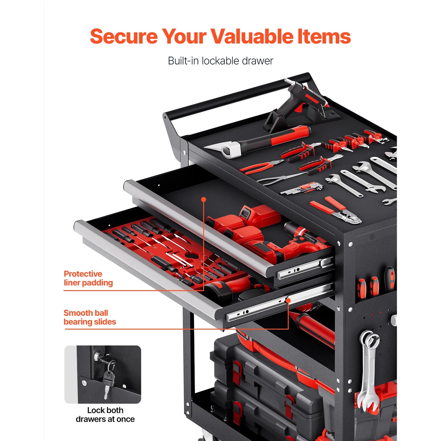 Five-tier rolling tool cart with pegboard storage