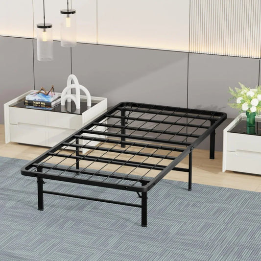 Foldable twin metal bed frame with storage