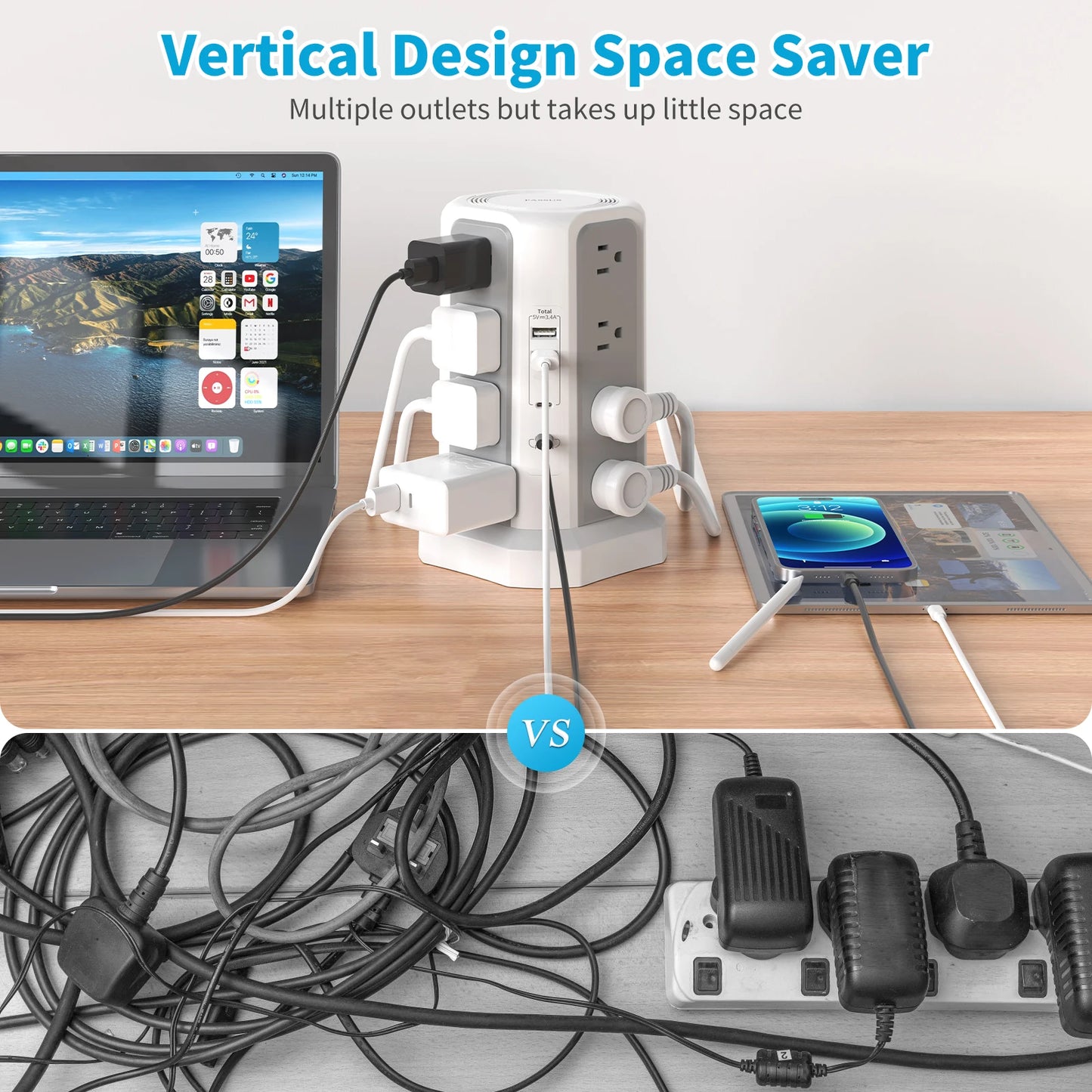 Four-layer extension tower with PD fast charging