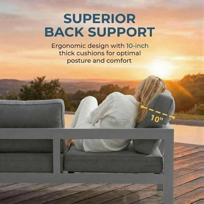 Oversized Aluminum Patio Furniture Set for All Weather with 27.5" Deep Seating Customizable Metal Outdoor Living Room Set