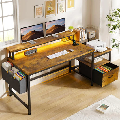 Office desk with drawers, outlets, and printer space