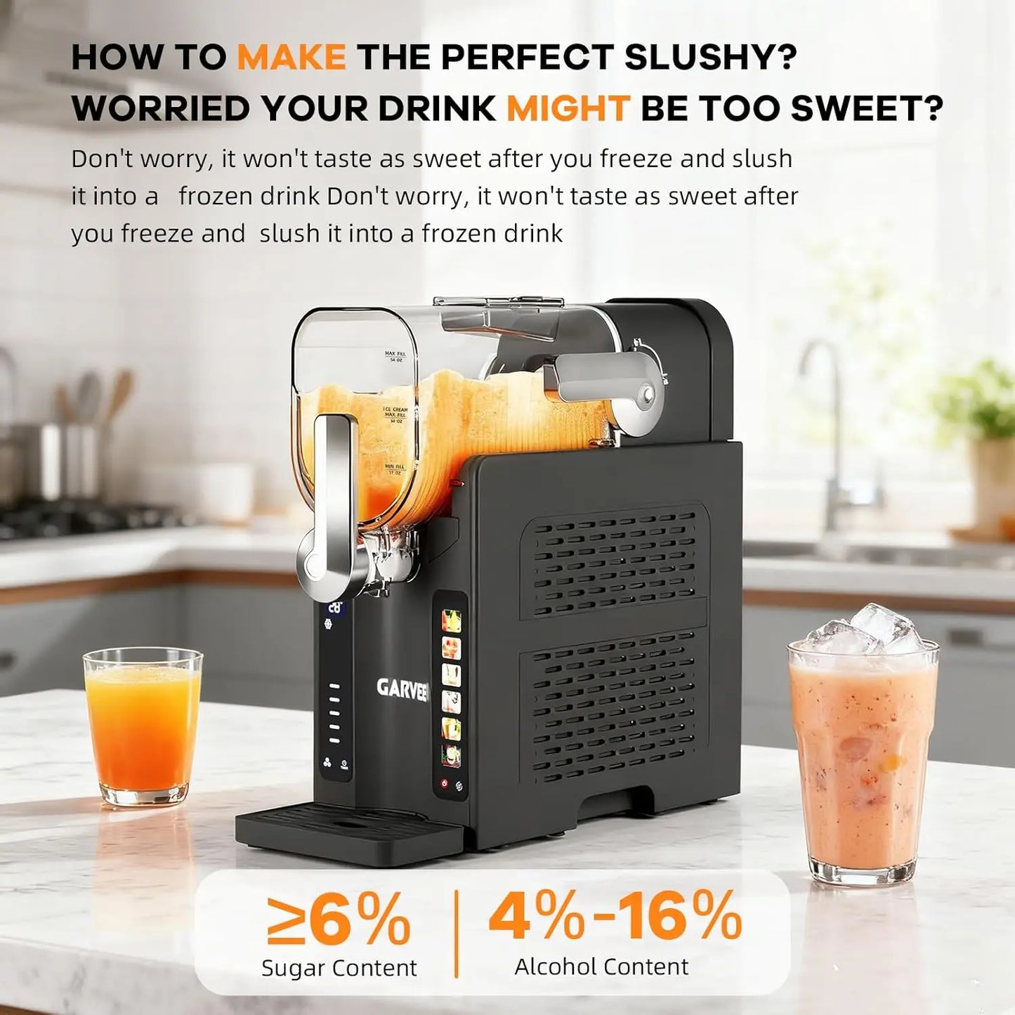No-ice slushie machine with preset programs