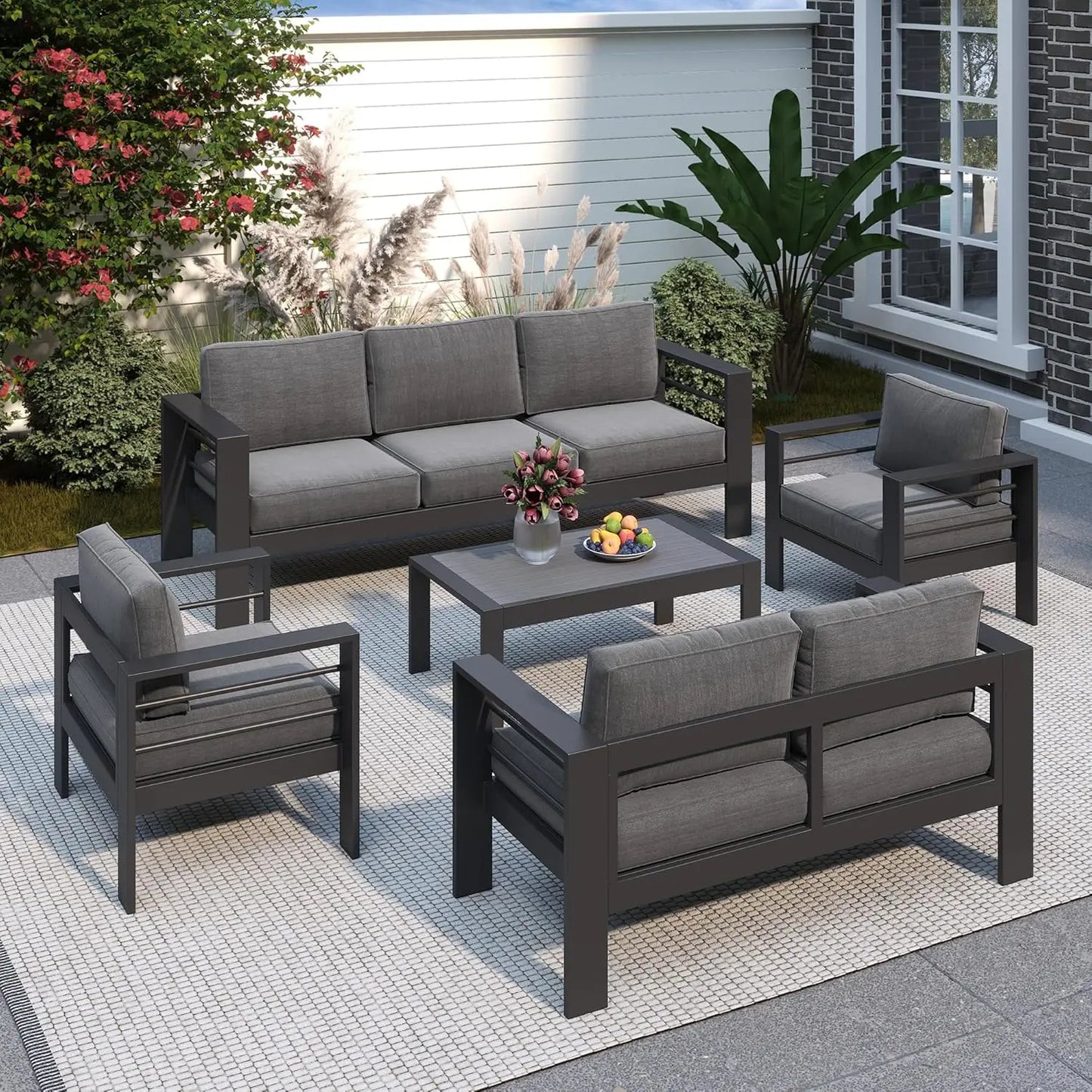 Oversized Aluminum Patio Furniture Set for All Weather with 27.5" Deep Seating Customizable Metal Outdoor Living Room Set