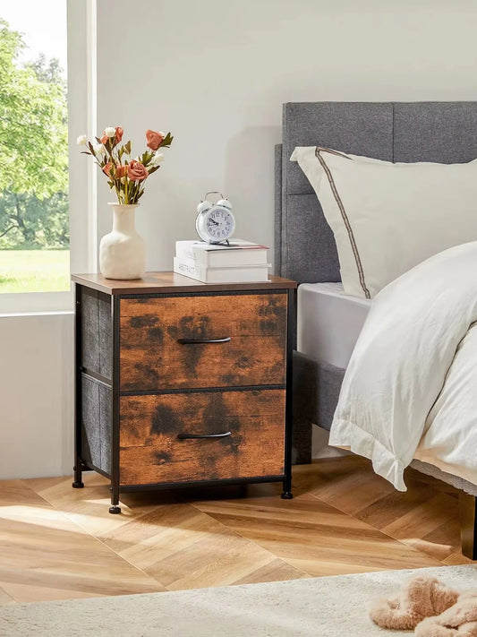 Bedroom nightstand with two fabric storage drawers