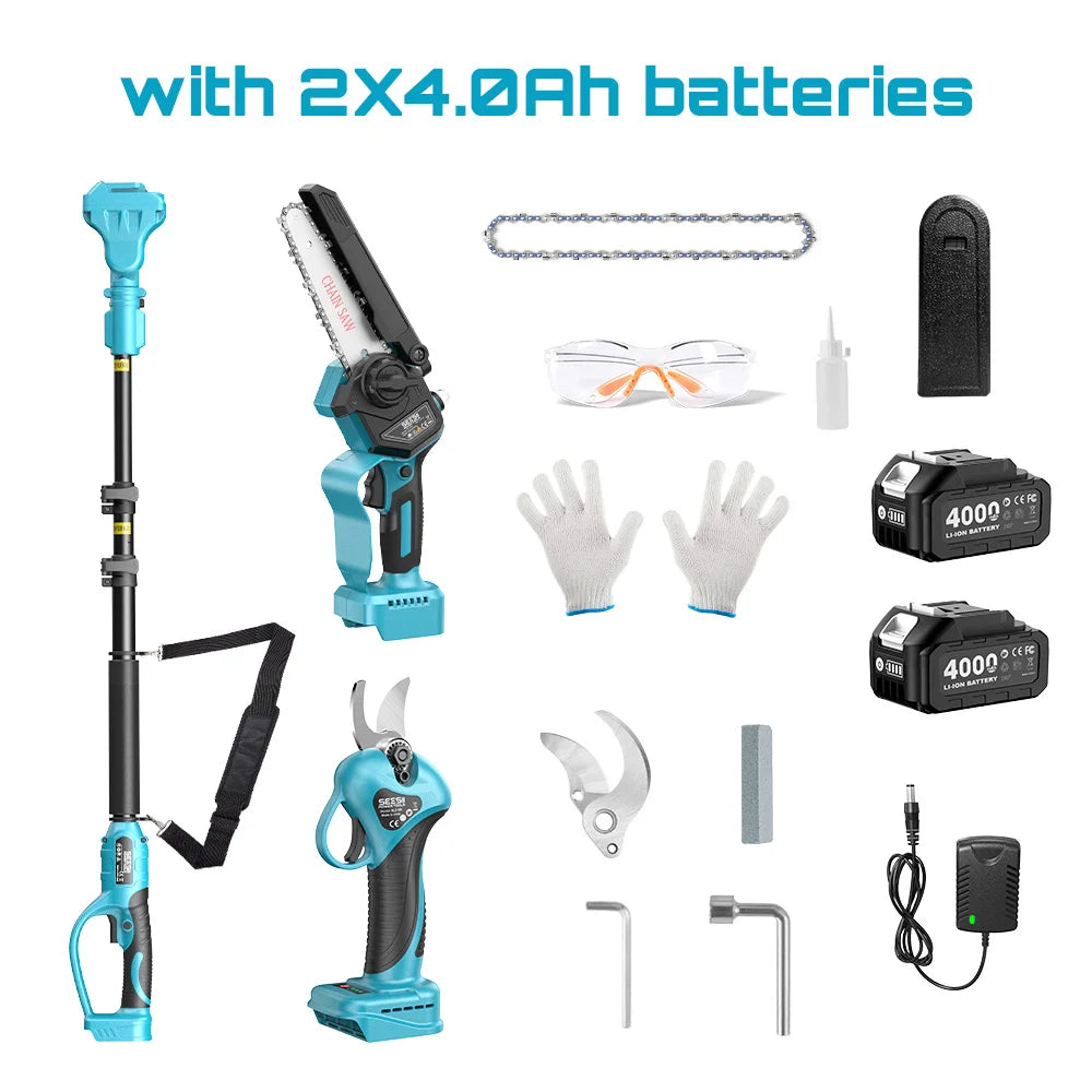3-in-1 telescoping electric pruning and chainsaw tool