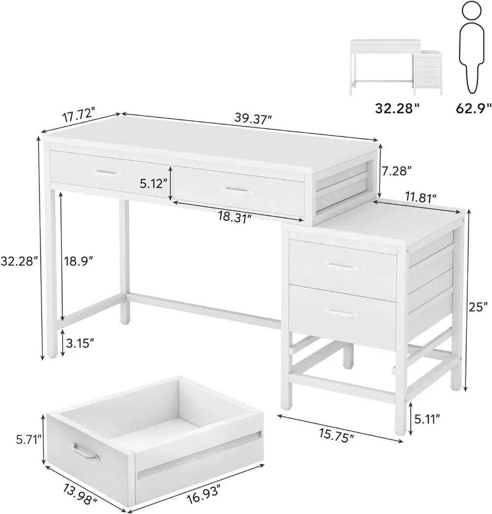Industrial computer desk with five drawers and storage