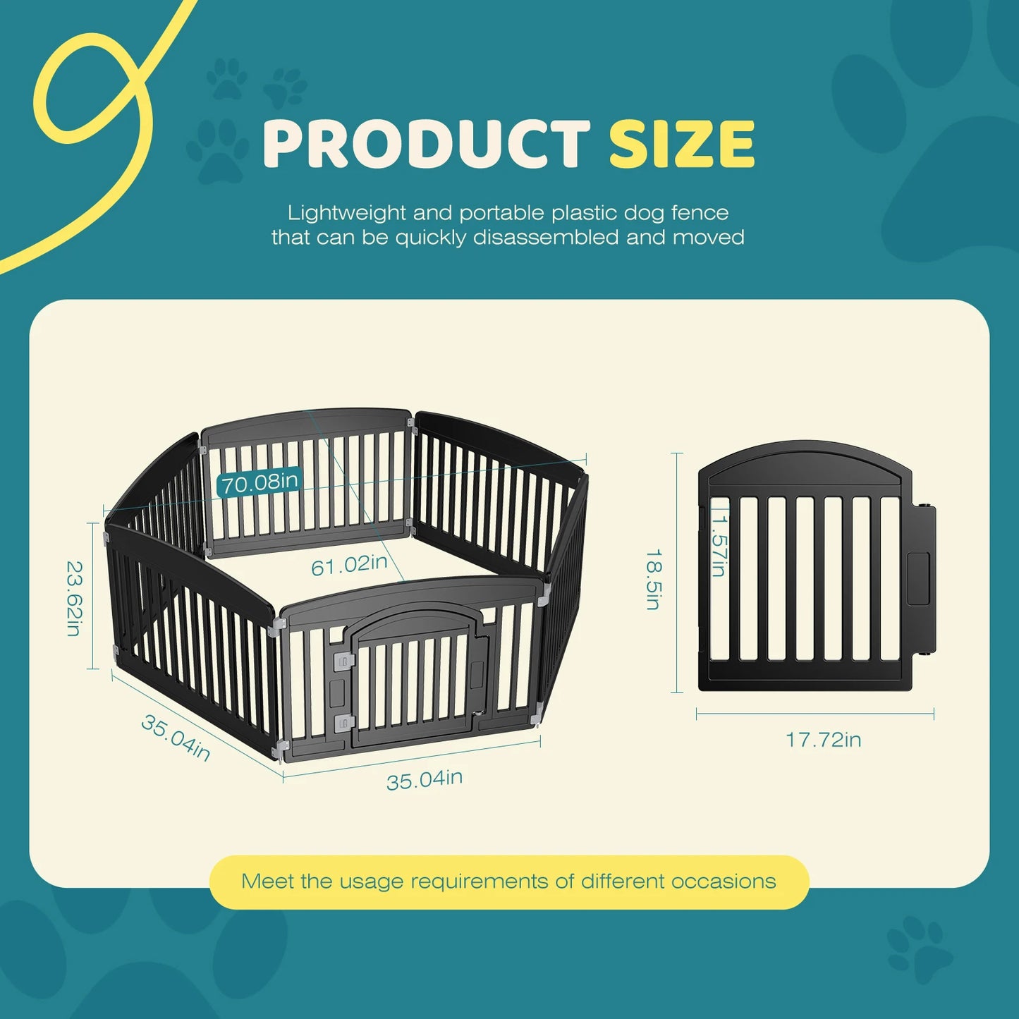 Expandable six-panel portable dog playpen fence