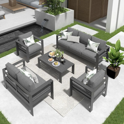 Oversized Aluminum Patio Furniture Set for All Weather with 27.5" Deep Seating Customizable Metal Outdoor Living Room Set
